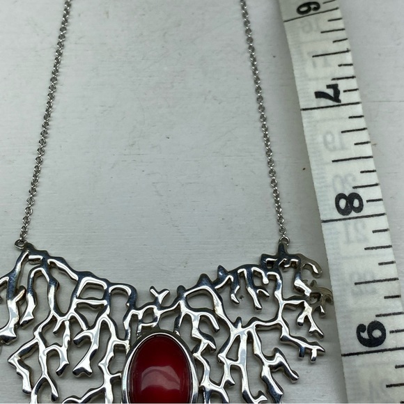 BBJ Sterling Silver Western Fern Design With Red Howlite Center Stone Necklace - Picture 9 of 11